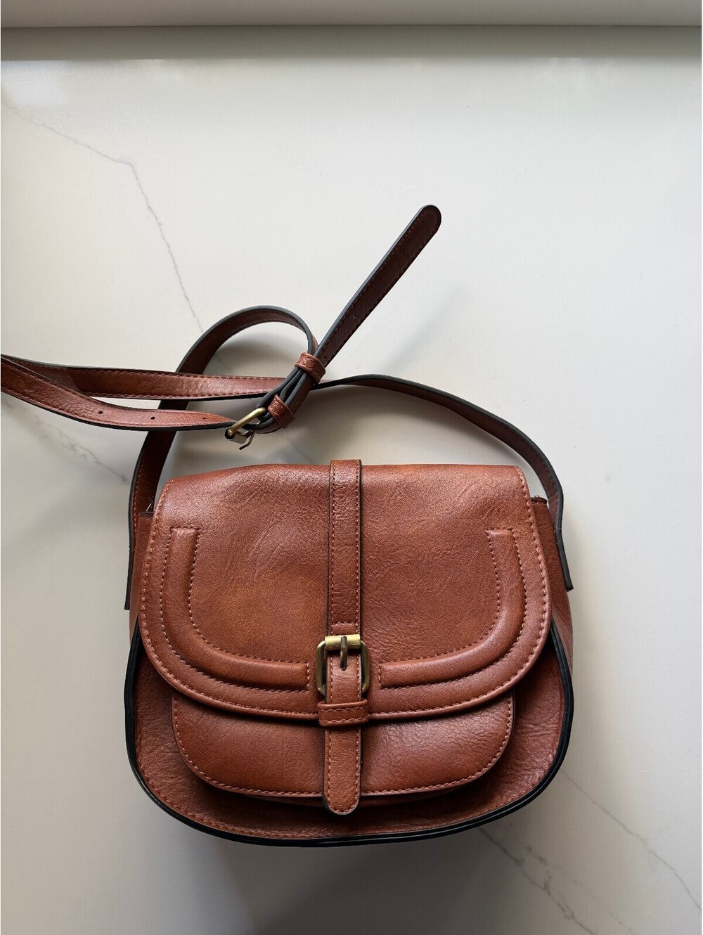 Afkomst Brown Vegan Leather Crossbody Bag with Adjustable Strap